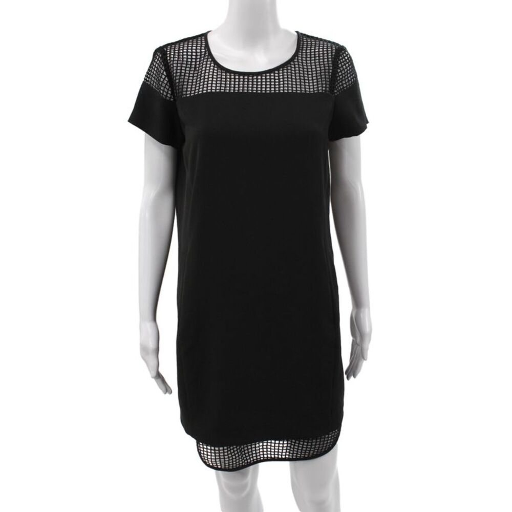 Set Women Shift Dress Black Short Sleeve Round Neck Knee Length Zip Size 6